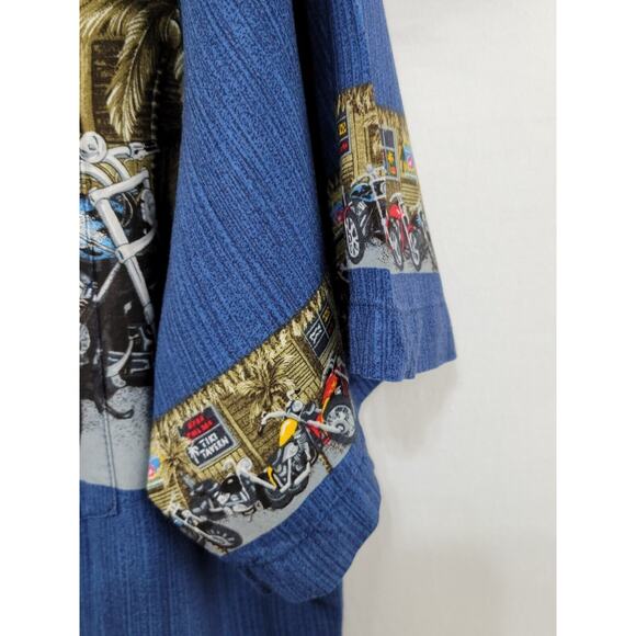 Vintage Paradise Found Tiki Tavern Aloha Hawaiian Camp Shirt Blue XL Motorcycle - Picture 7 of 9